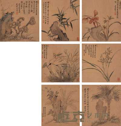 杨晋 戊戌（1718）年作 佳卉册 册页（十二开选七） 27×25cm×12